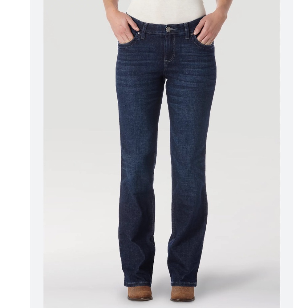 WRANGLER Ultimate Riding Jeans Q-BABY Mid-Rise Bootcut Classic Blue 9/10X38 Tall - Picture 10 of 10